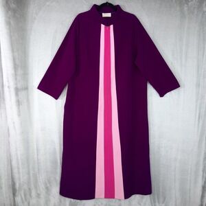 VTG JCPenney Housecoat Robe Long Purple Pink Colorblock Womens XL 70s Boho Retro